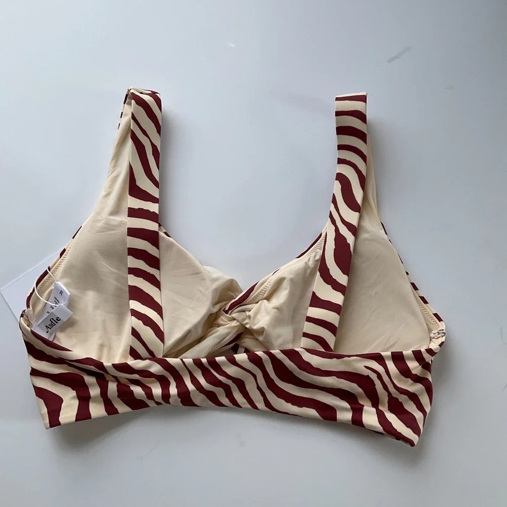 Andie Portofino Top Zebra Bias Stripe‎ Truffle Bikini Twist Top Swim Medium NEW